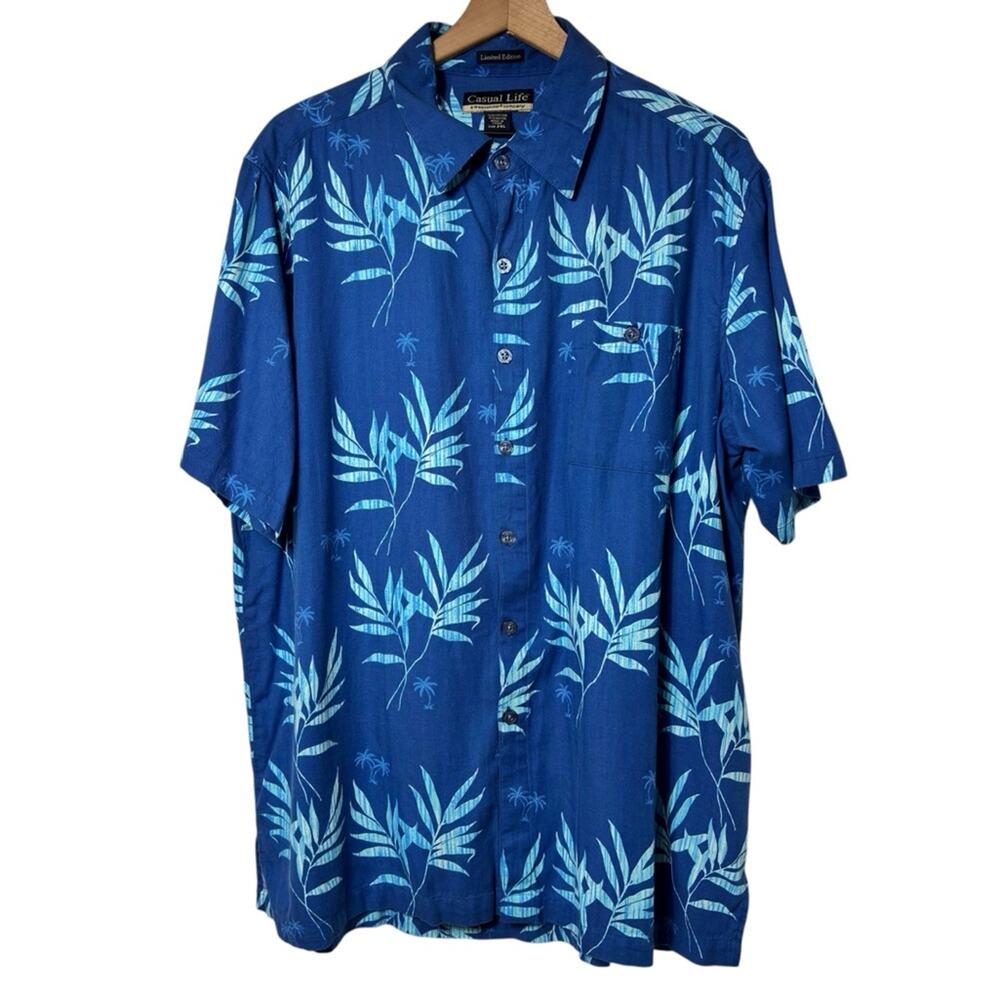 CASUAL LIFE A WEEKENDER COMPANY BLUE MEN 2XL BUTTON SHORT SLEEVE PALM TROPICAL